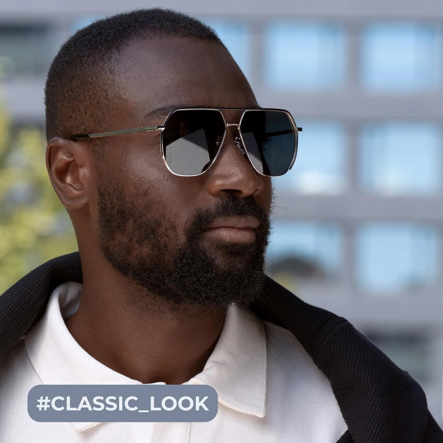 livho Polarized Aviator Sunglasses for Men, Trendy Square Sun Glasses for Men, Oversized UV Protection Men Fashion Sunglasses, Medium, Black/Blue