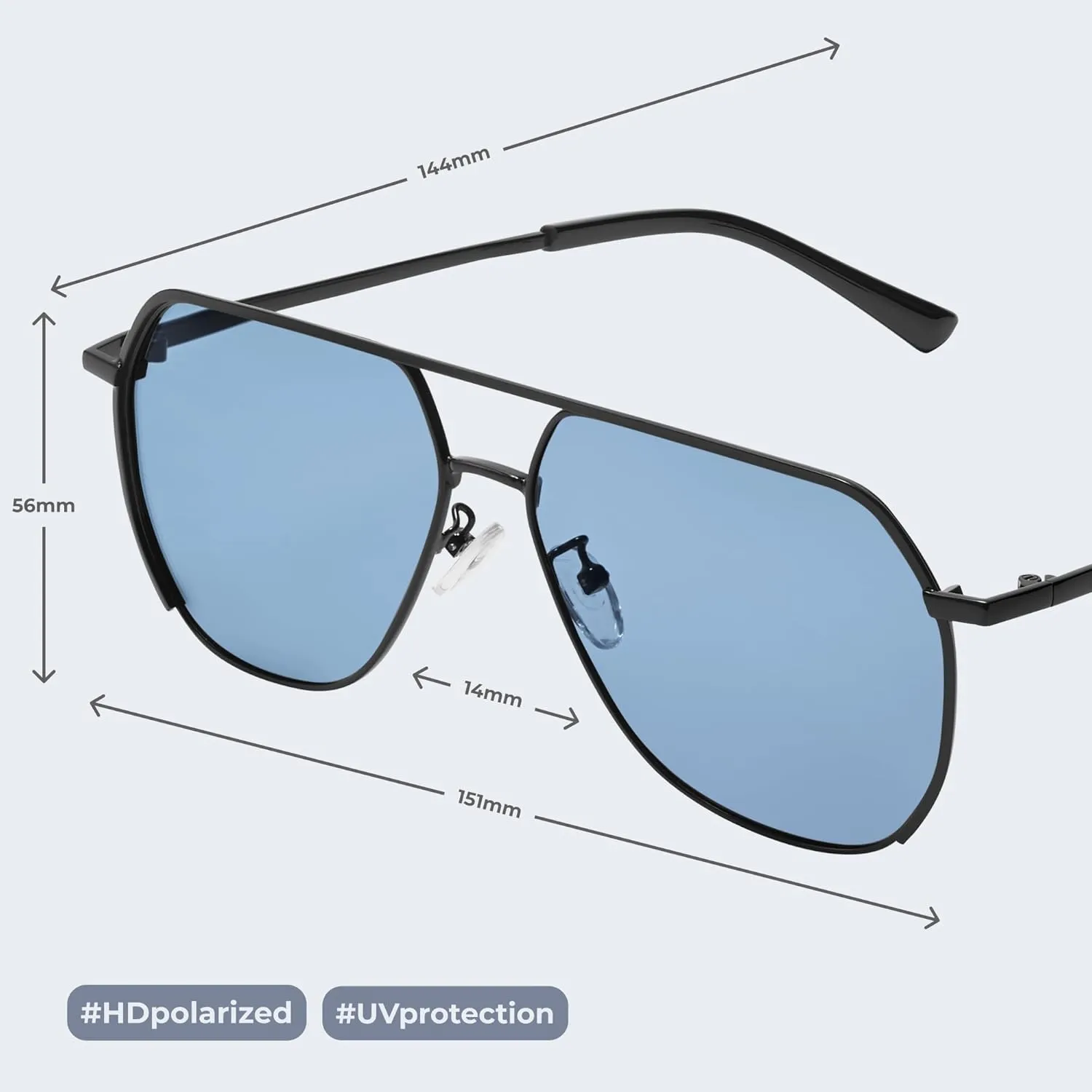 livho Polarized Aviator Sunglasses for Men, Trendy Square Sun Glasses for Men, Oversized UV Protection Men Fashion Sunglasses, Medium, Black/Blue