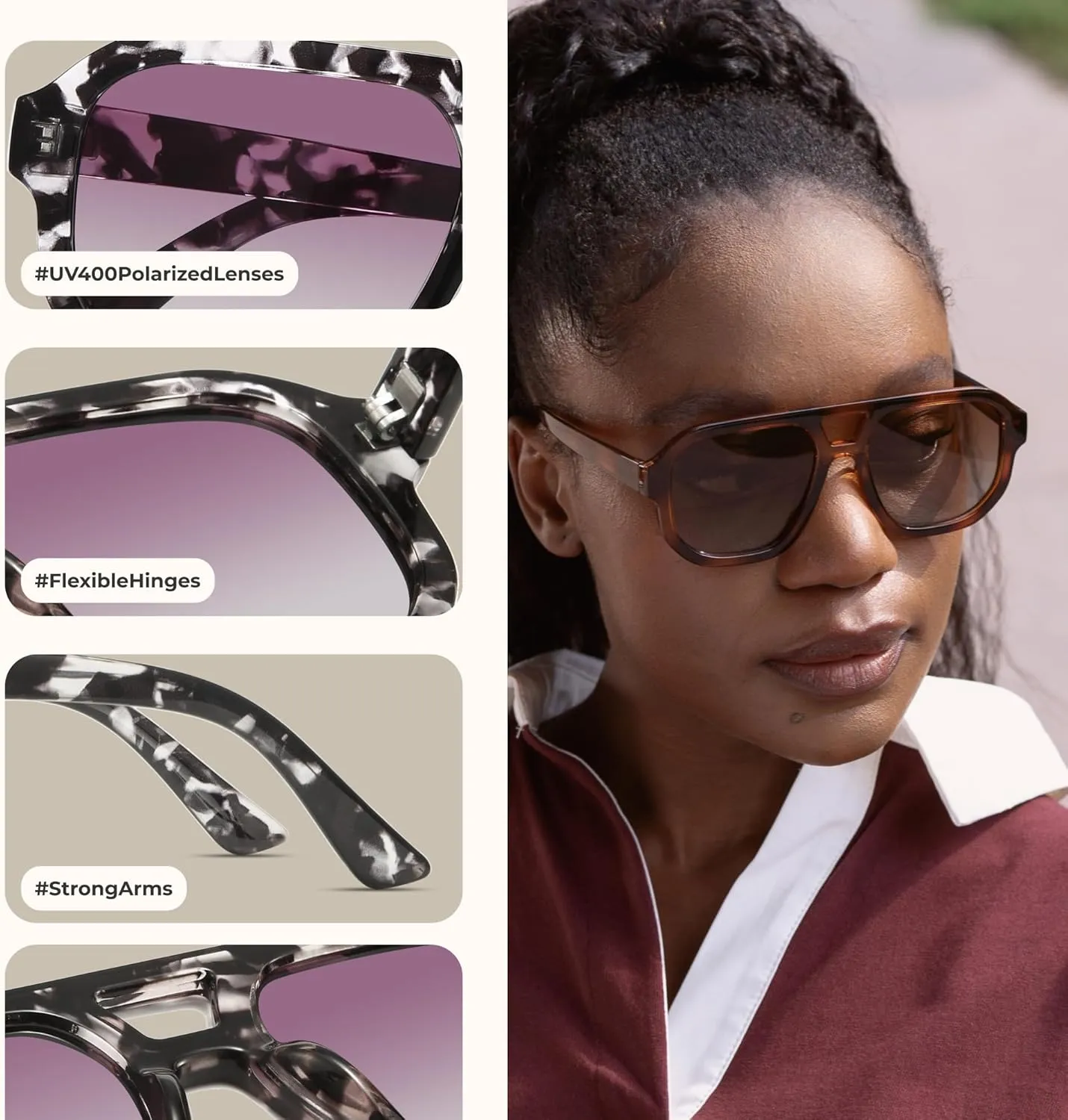 livho Trendy Polarized Square Aviator Sunglasses Women Men Square Eyewear Frame, Retro Sun Glasses for Women Men 2025 Shades