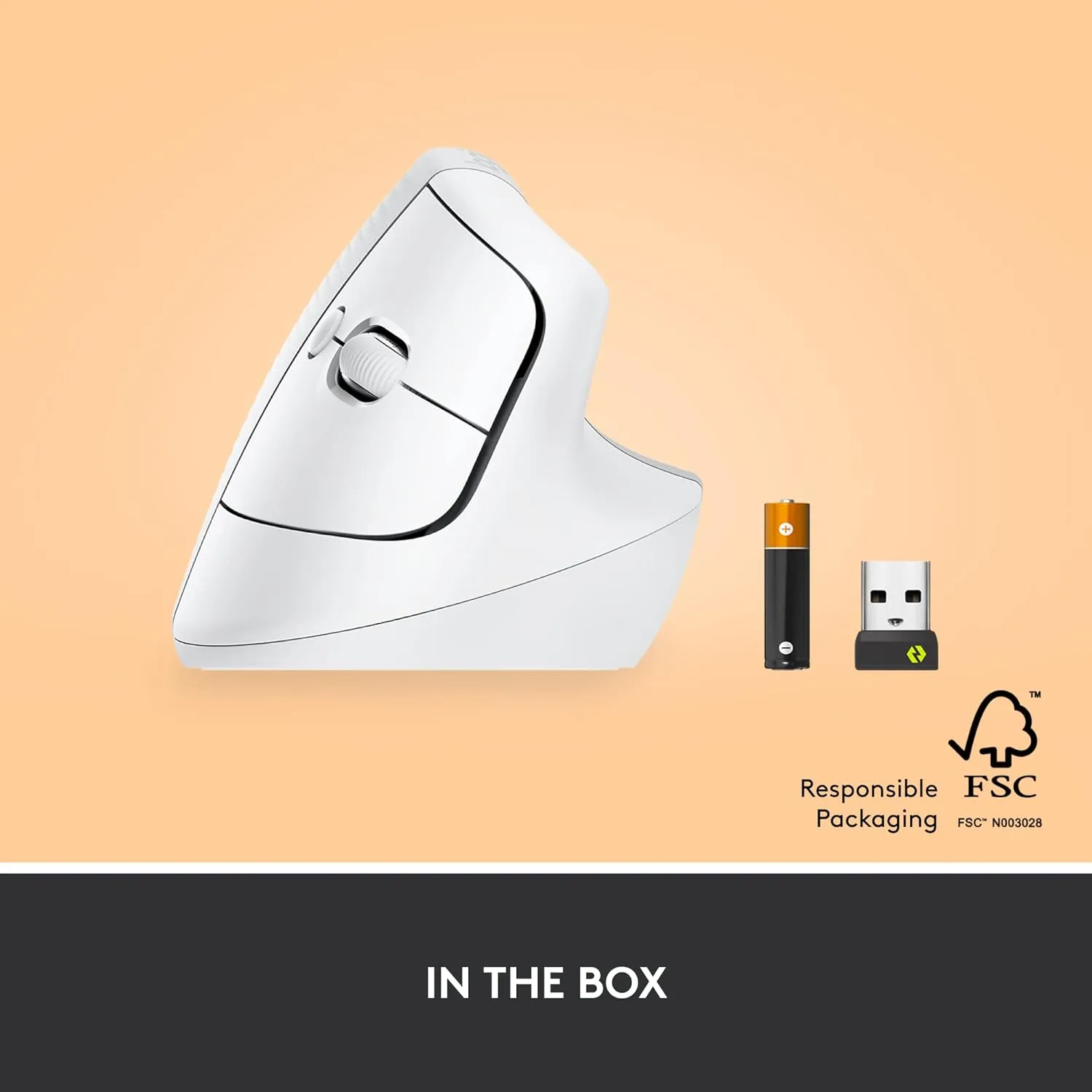 Logitech Lift Vertical Ergonomic Mouse, Wireless, Bluetooth or Logi Bolt USB receiver, Quiet clicks, 4 buttons, compatible with Windows/macOS/iPadOS, Laptop, PC - Off White
