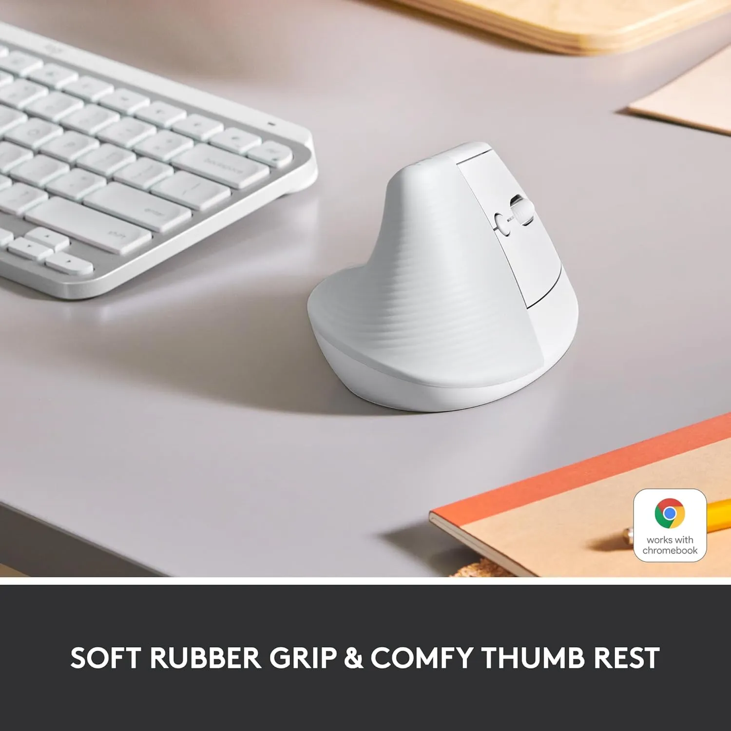 Logitech Lift Vertical Ergonomic Mouse, Wireless, Bluetooth or Logi Bolt USB receiver, Quiet clicks, 4 buttons, compatible with Windows/macOS/iPadOS, Laptop, PC - Off White