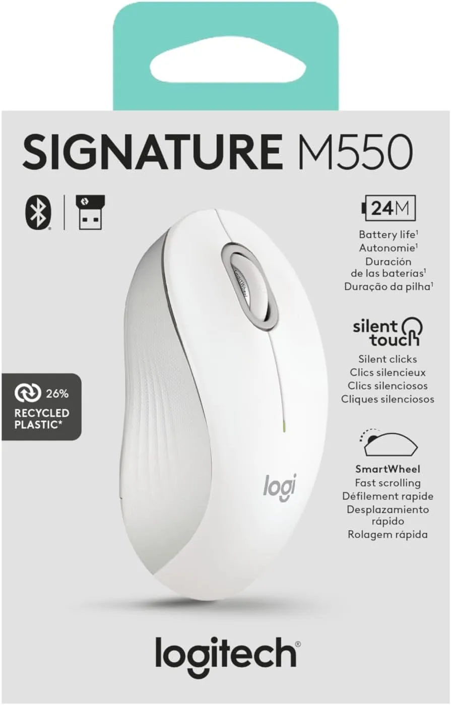 Logitech Signature M550 Wireless Mouse - for Small to Medium Sized Hands, 2-Year Battery, Silent Clicks, Customizable Side Buttons, Bluetooth, Multi-Device Compatibility - Off White