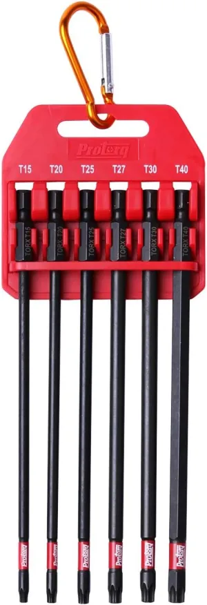 Long Impact Bit Set, T15-T40 TORX, 6-Inch Length, 6-Piece,Industrial Strength, 1/4" Hex Shank