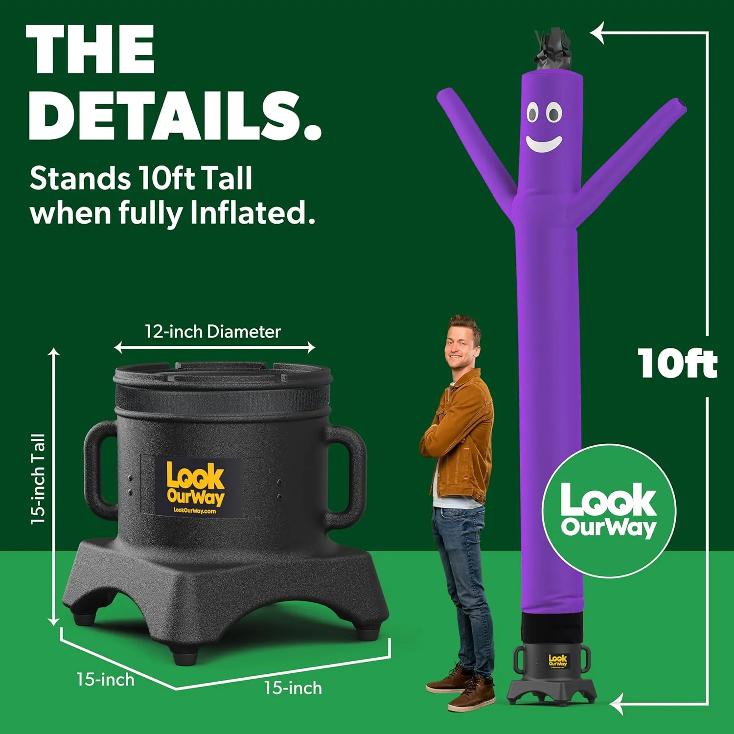 LookOurWay Air Dancers Wacky Waving Inflatable Tube Man Set - 10 Feet Tall Inflatable Dancing Man with Blower - Purple