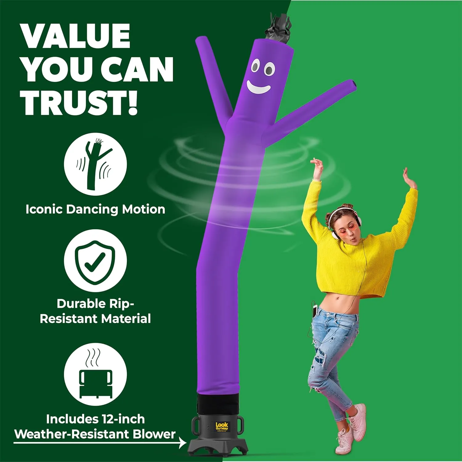 LookOurWay Air Dancers Wacky Waving Inflatable Tube Man Set - 10 Feet Tall Inflatable Dancing Man with Blower - Purple