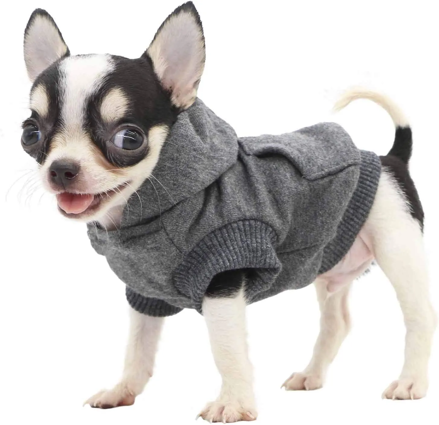 LOPHIPETS Dog Cotton Hoodies Sweatshirts for Small Dogs Chihuahua Puppy Clothes Cold Weather Coat-Charcoal/XS