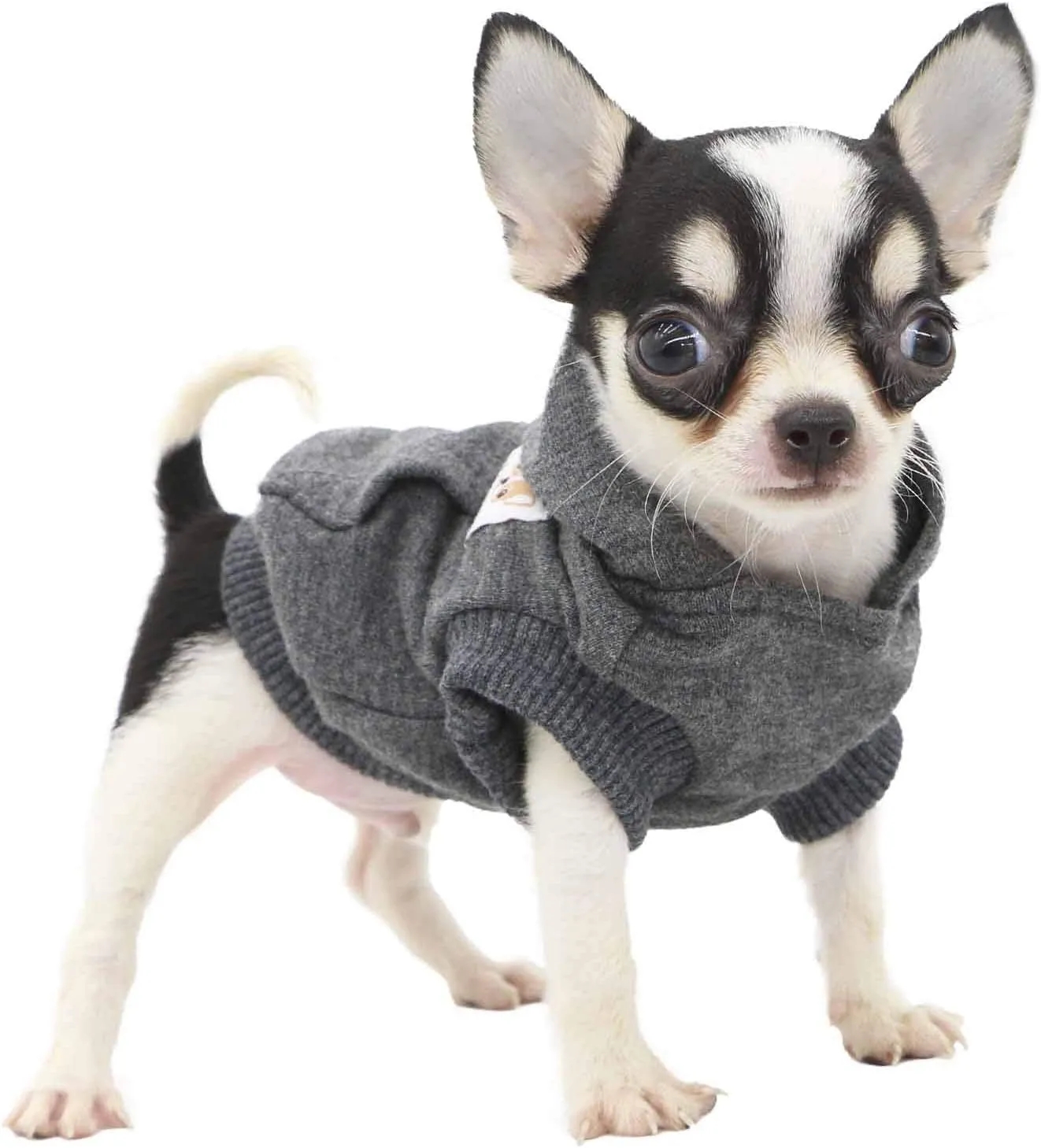 LOPHIPETS Dog Cotton Hoodies Sweatshirts for Small Dogs Chihuahua Puppy Clothes Cold Weather Coat-Charcoal/XS