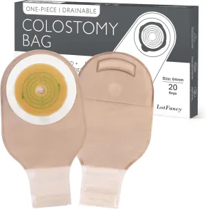 LotFancy Colostomy Bags, Pack of 20, Ostomy Supplies, One-Piece Drainable Pouches with Closure for Ileostomy Stoma Care, Cut-to-Fit, Max 64mm