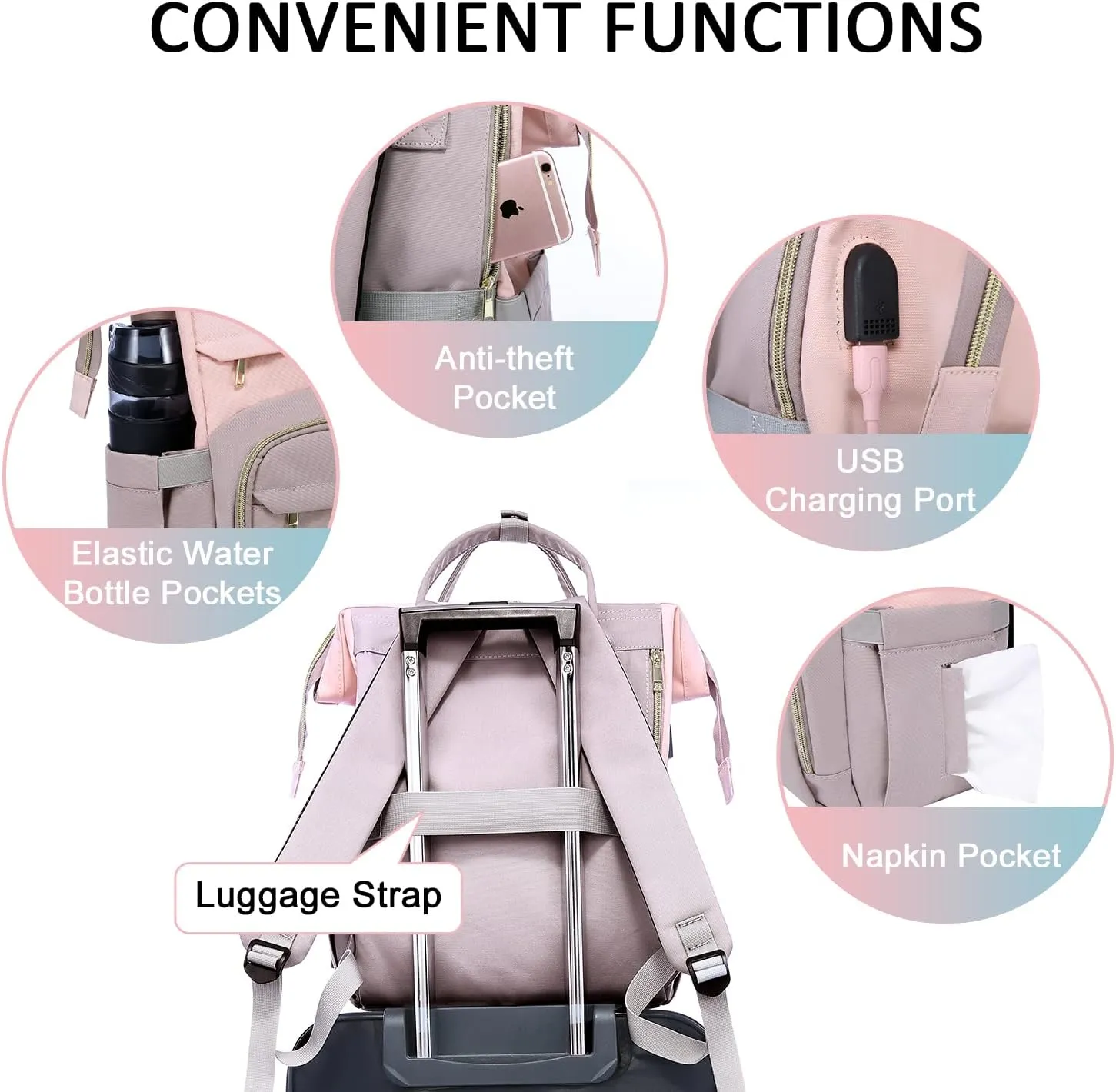 LOVEVOOK Backpack for Women fit 17-inch Laptop, Large Backpack Purse with USB Port, Waterproof Travel Work Bag, Teacher Doctor Nurse Backpack, Pink-Taro Purple