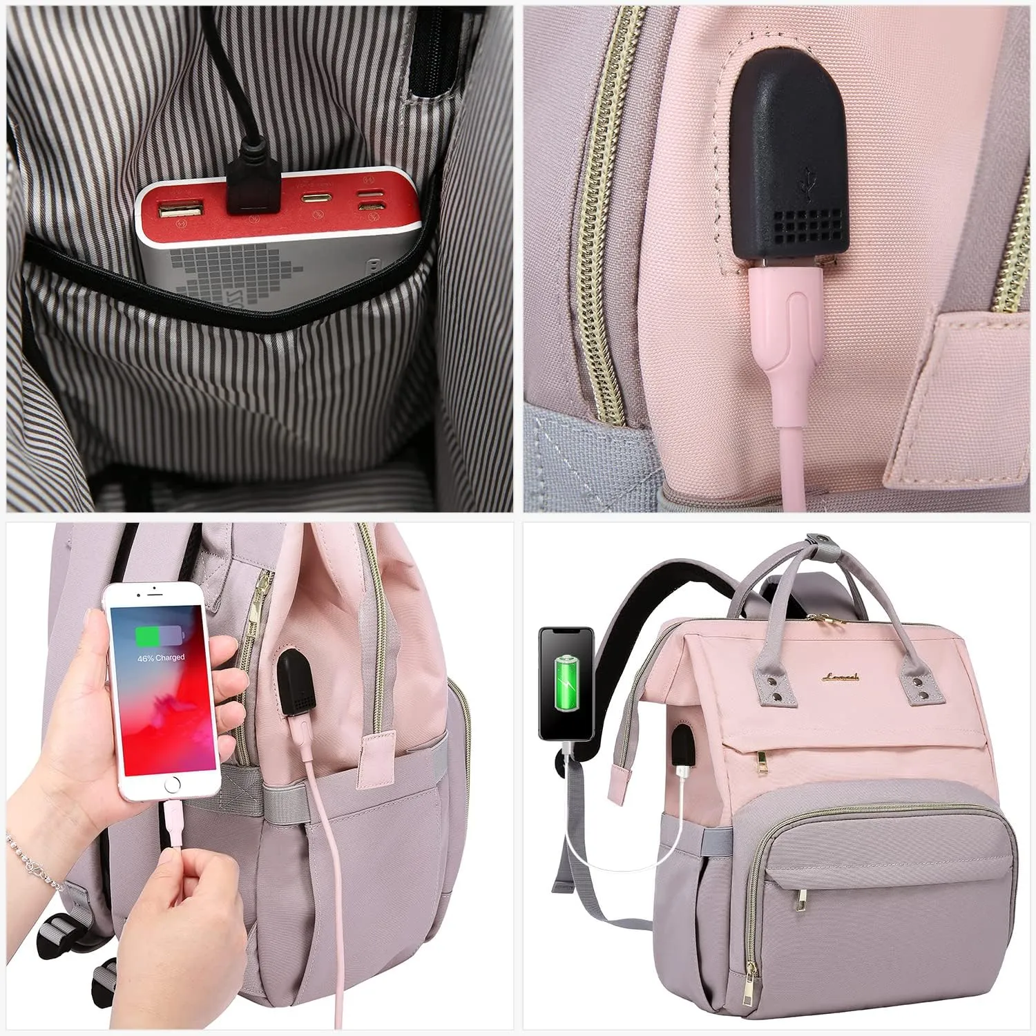 LOVEVOOK Backpack for Women fit 17-inch Laptop, Large Backpack Purse with USB Port, Waterproof Travel Work Bag, Teacher Doctor Nurse Backpack, Pink-Taro Purple