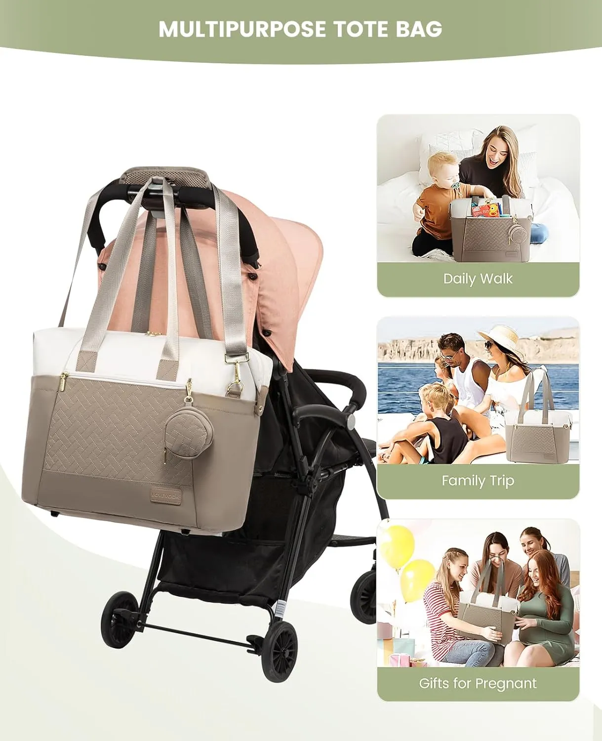 LOVEVOOK Diaper Bag Tote, Large Baby Diaper Bag Waterproof Travel Diaper Tote with Changing Pad