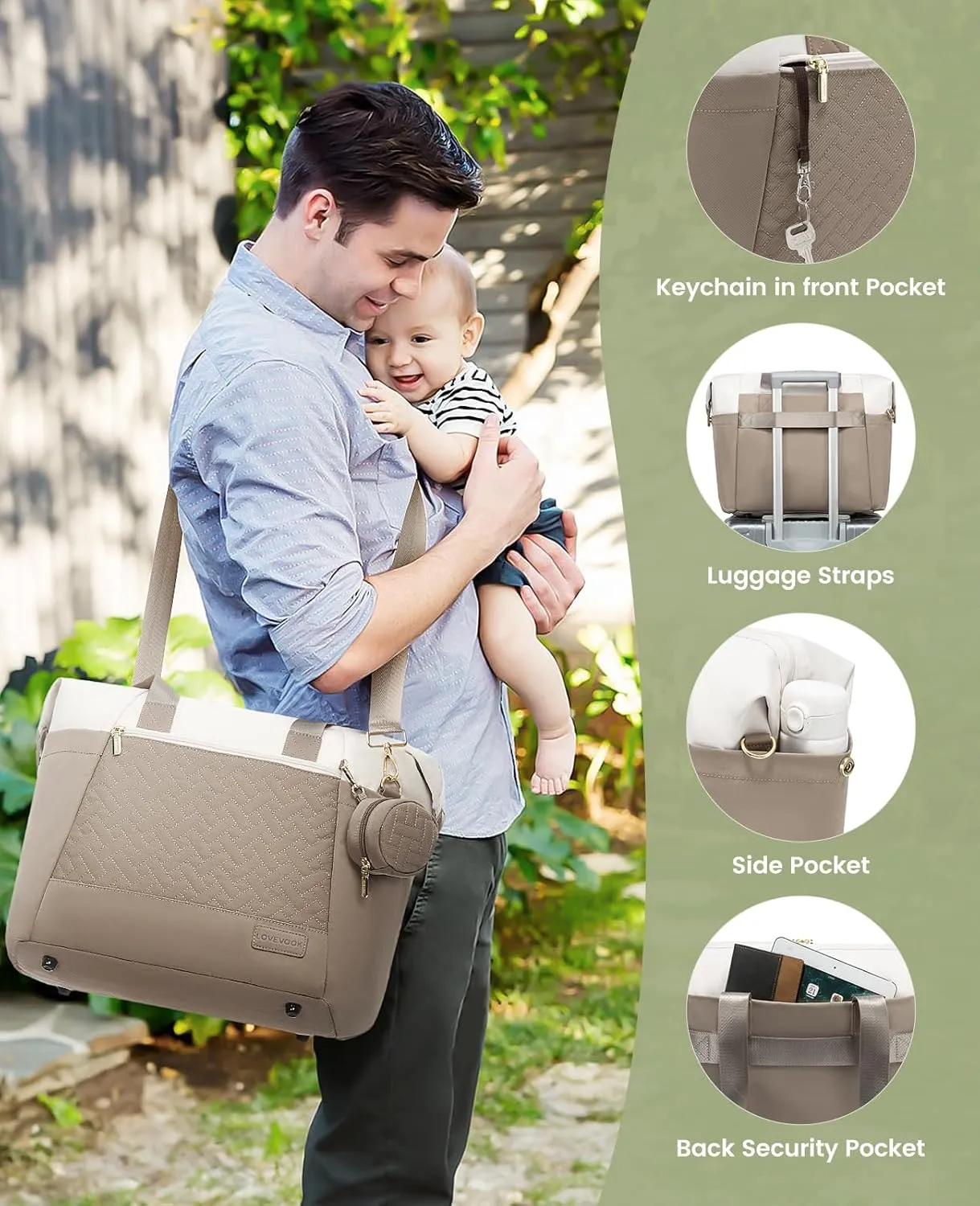 LOVEVOOK Diaper Bag Tote, Large Baby Diaper Bag Waterproof Travel Diaper Tote with Changing Pad