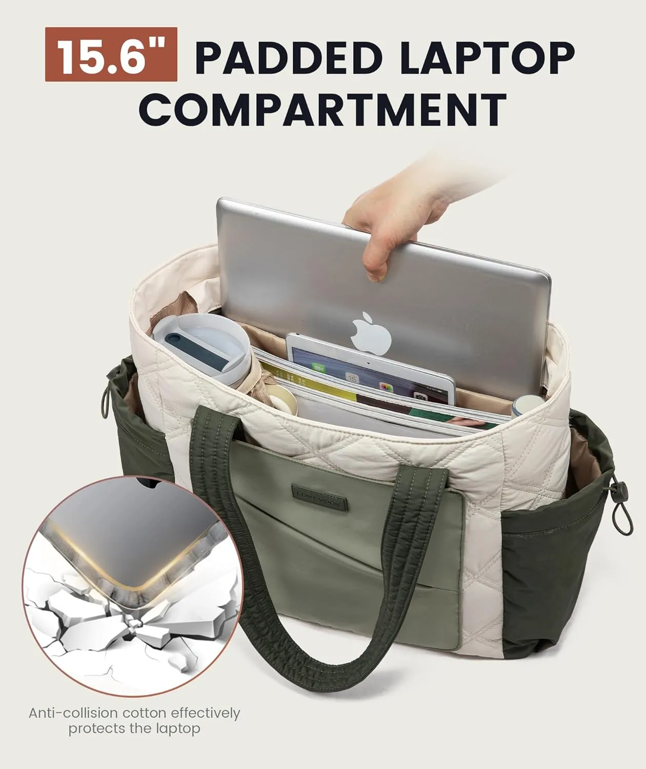 LOVEVOOK Tote Bag for Women, Puffer Bag and Work Bags with Zipper for Travel, Daily, School, Quilted Nurse Shoulder, 2pcs
