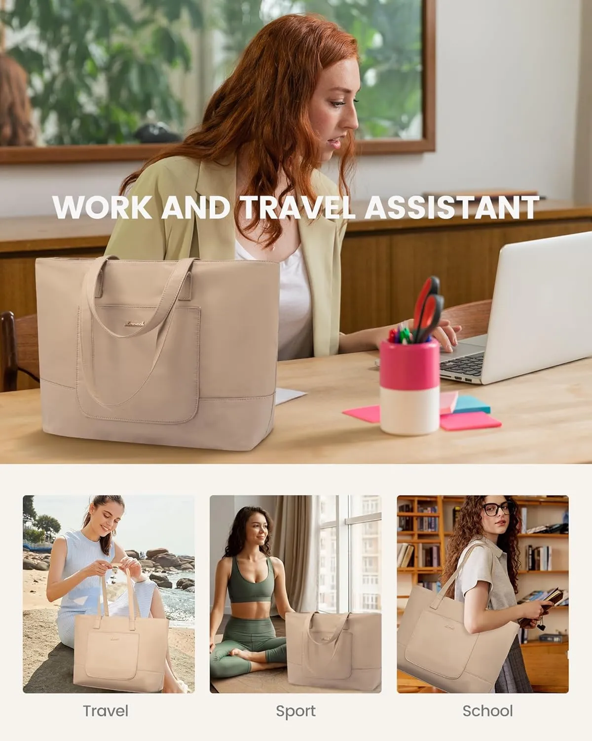 LOVEVOOK Work Tote with Laptop Compartment for Nurse Travel Commuter, Gym Bag with Yoga Mat Strap