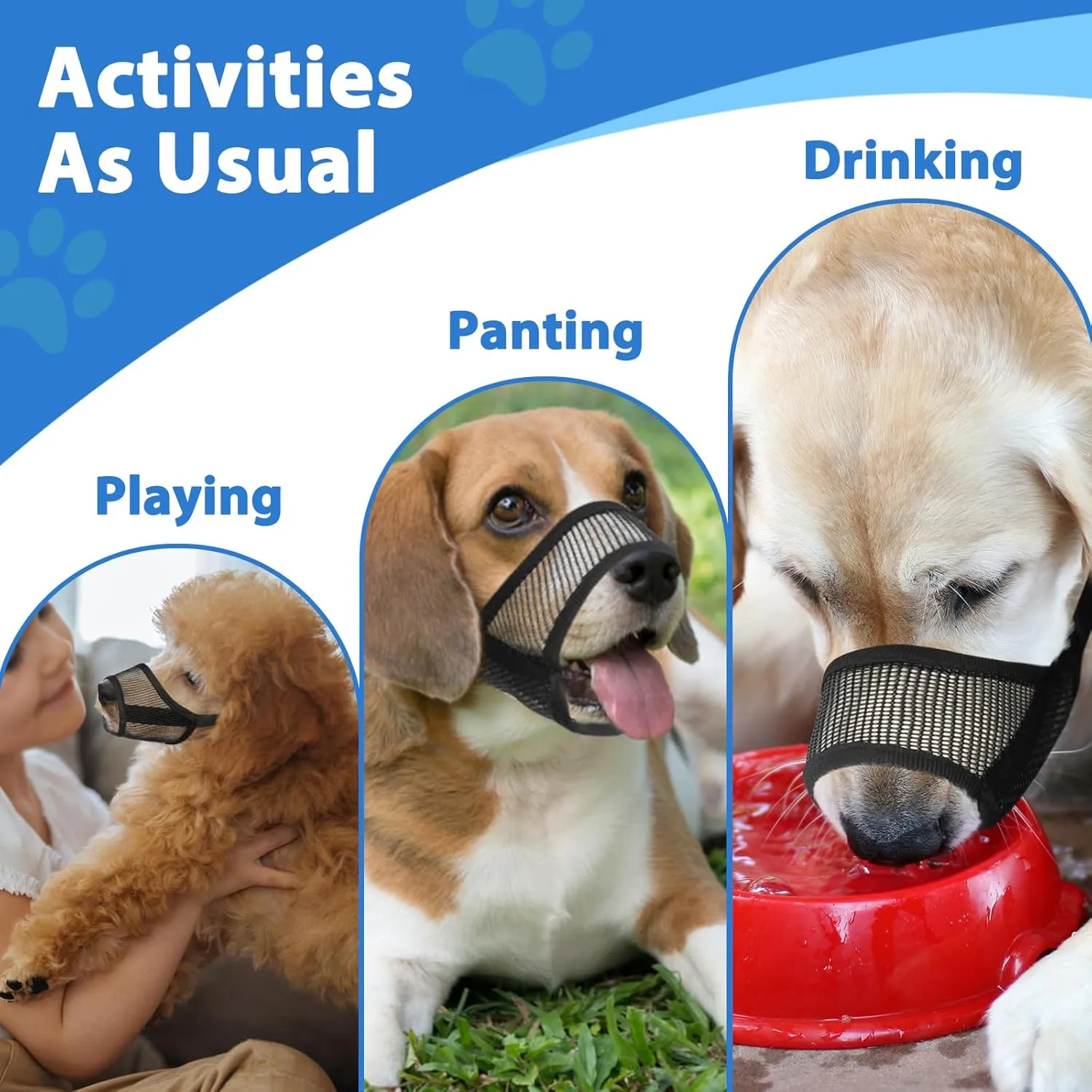 LUCKYPAW Dog Muzzle Suits for Small Medium Large Dogs, Mesh Muzzle Pack Anti Biting Chewing, Breathable Mouth Guard Sets with Adjustable Strap for Grooming Walking Vet Visiting(7 Pieces)