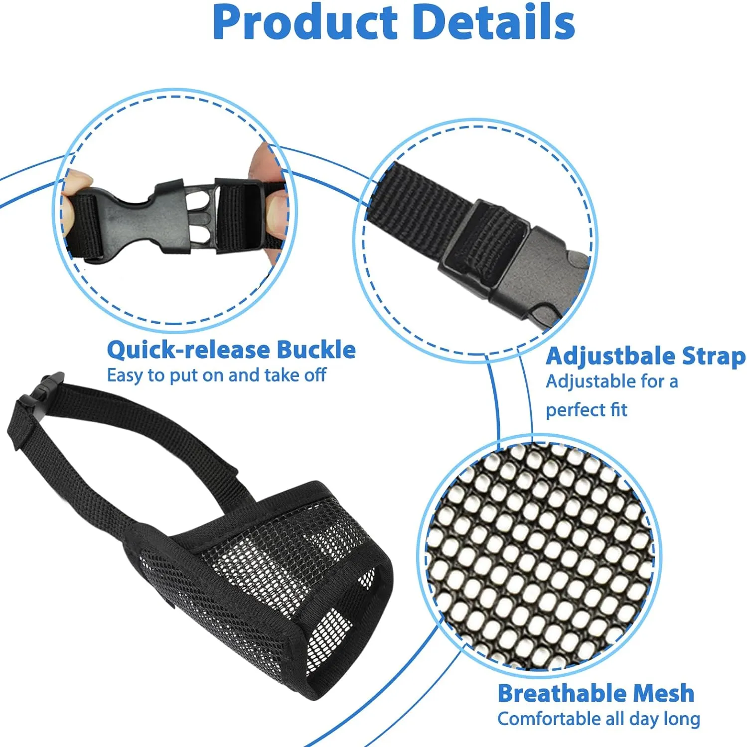 LUCKYPAW Dog Muzzle Suits for Small Medium Large Dogs, Mesh Muzzle Pack Anti Biting Chewing, Breathable Mouth Guard Sets with Adjustable Strap for Grooming Walking Vet Visiting(7 Pieces)