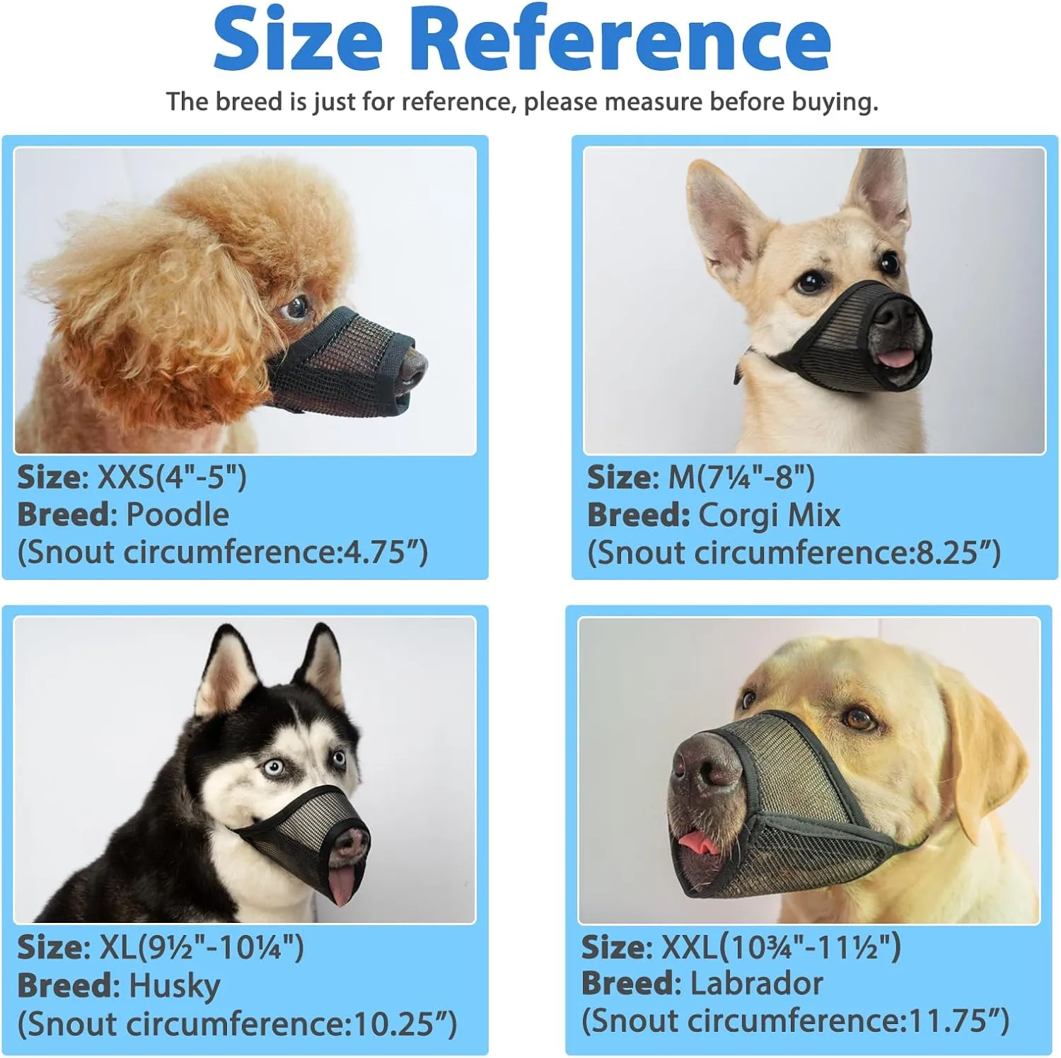 LUCKYPAW Dog Muzzle Suits for Small Medium Large Dogs, Mesh Muzzle Pack Anti Biting Chewing, Breathable Mouth Guard Sets with Adjustable Strap for Grooming Walking Vet Visiting(7 Pieces)