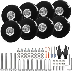 Luggage Suitcase Wheels Replacement Set 8PC Diameter 2in/50mm Thick 0.7in/18mm Bearing Wheels Repair Kit for Inline Roller Dual Spinner Suitcase Trolley Carryon Bag