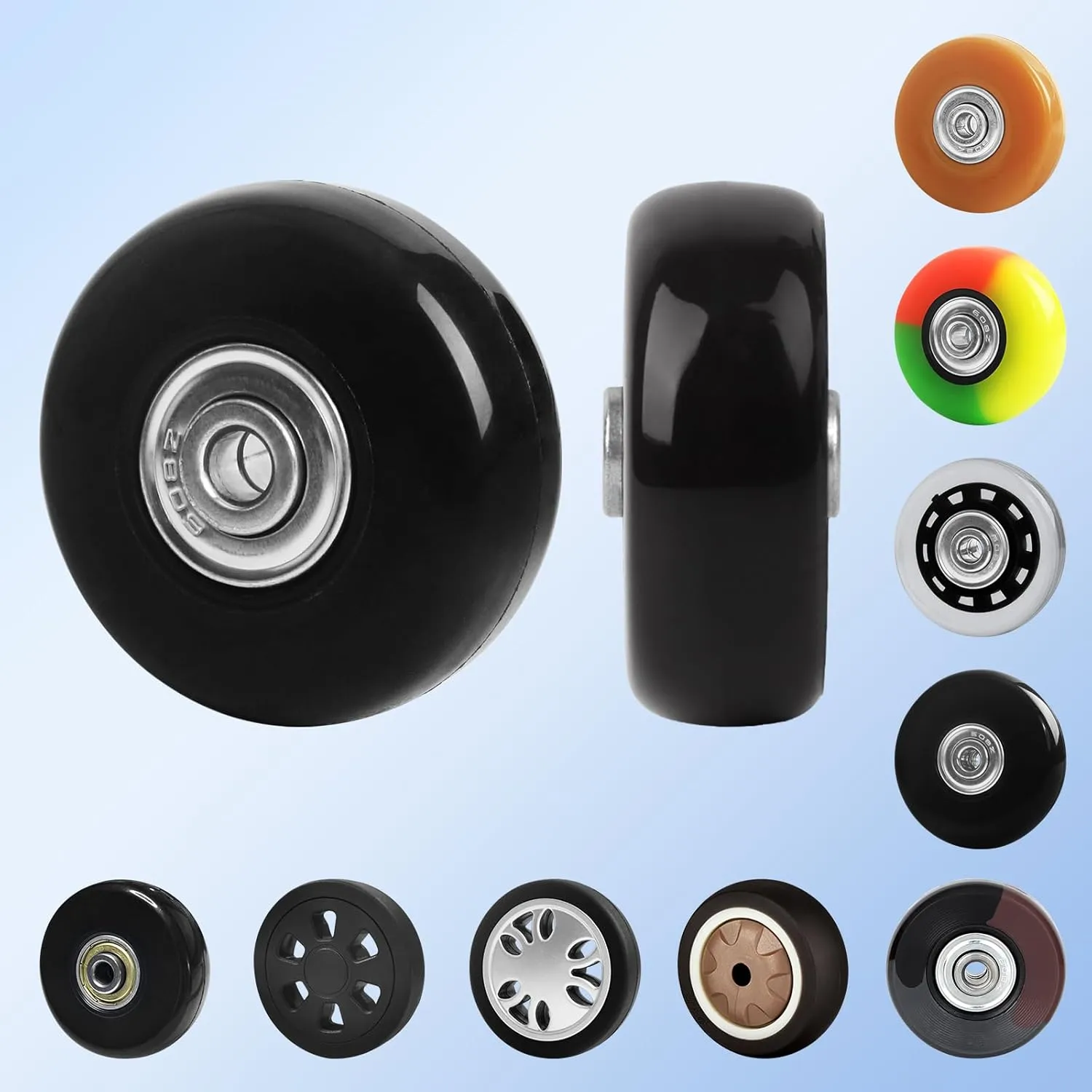 Luggage Suitcase Wheels Replacement Set 8PC Diameter 2in/50mm Thick 0.7in/18mm Bearing Wheels Repair Kit for Inline Roller Dual Spinner Suitcase Trolley Carryon Bag