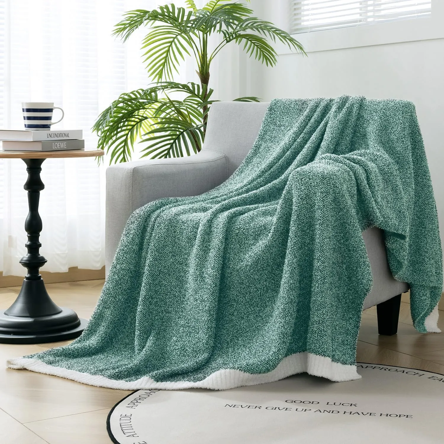 LURKA Fine Knit Throw Blanket - Super Soft Breathable Lightweight Blanket for Couch Bed Sofa (Grayish Blue, Throw(50"x 60"))