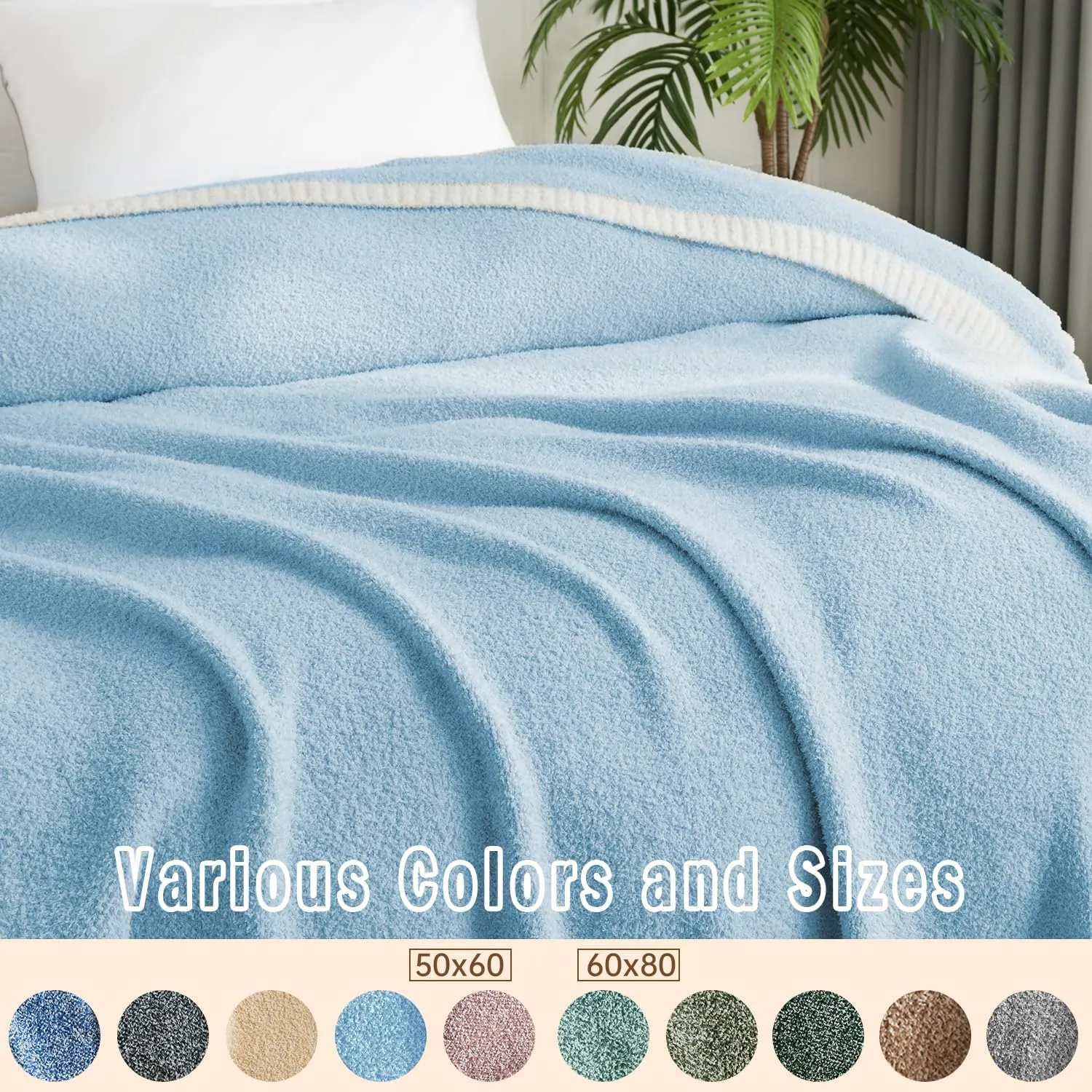 LURKA Fine Knit Throw Blanket - Super Soft Breathable Lightweight Blanket for Couch Bed Sofa (Mid-Blue, Throw(50"x 60"))