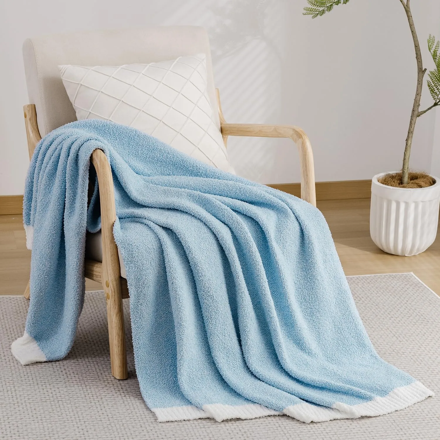 LURKA Fine Knit Throw Blanket - Super Soft Breathable Lightweight Blanket for Couch Bed Sofa (Mid-Blue, Throw(50"x 60"))