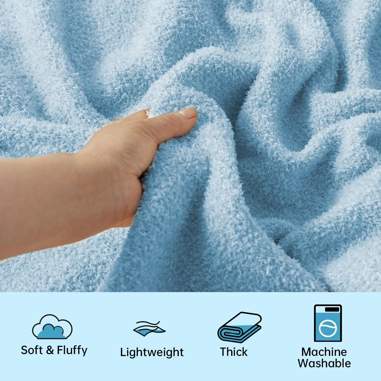 LURKA Fine Knit Throw Blanket - Super Soft Breathable Lightweight Blanket for Couch Bed Sofa (Mid-Blue, Throw(50"x 60"))