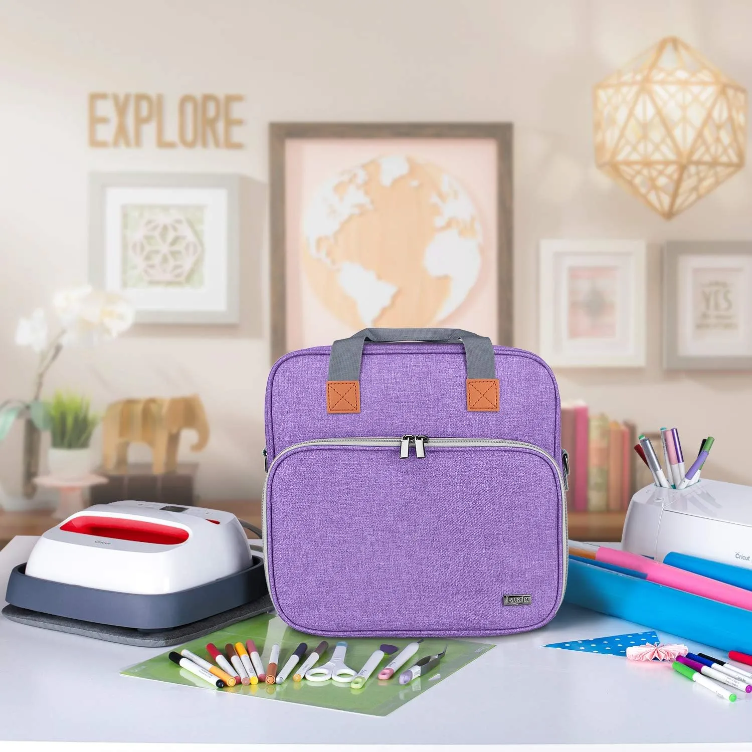 LUXJA Carrying Case Compatible with Cricut Easy Press (9 inches x 9 inches), Tote Bag Compatible with Cricut Easy Press and Supplies (Bag Only, Patent Design), Purple