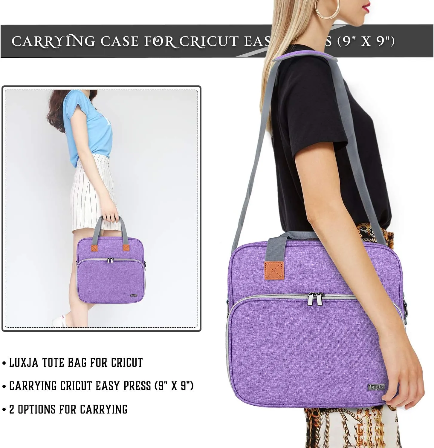 LUXJA Carrying Case Compatible with Cricut Easy Press (9 inches x 9 inches), Tote Bag Compatible with Cricut Easy Press and Supplies (Bag Only, Patent Design), Purple