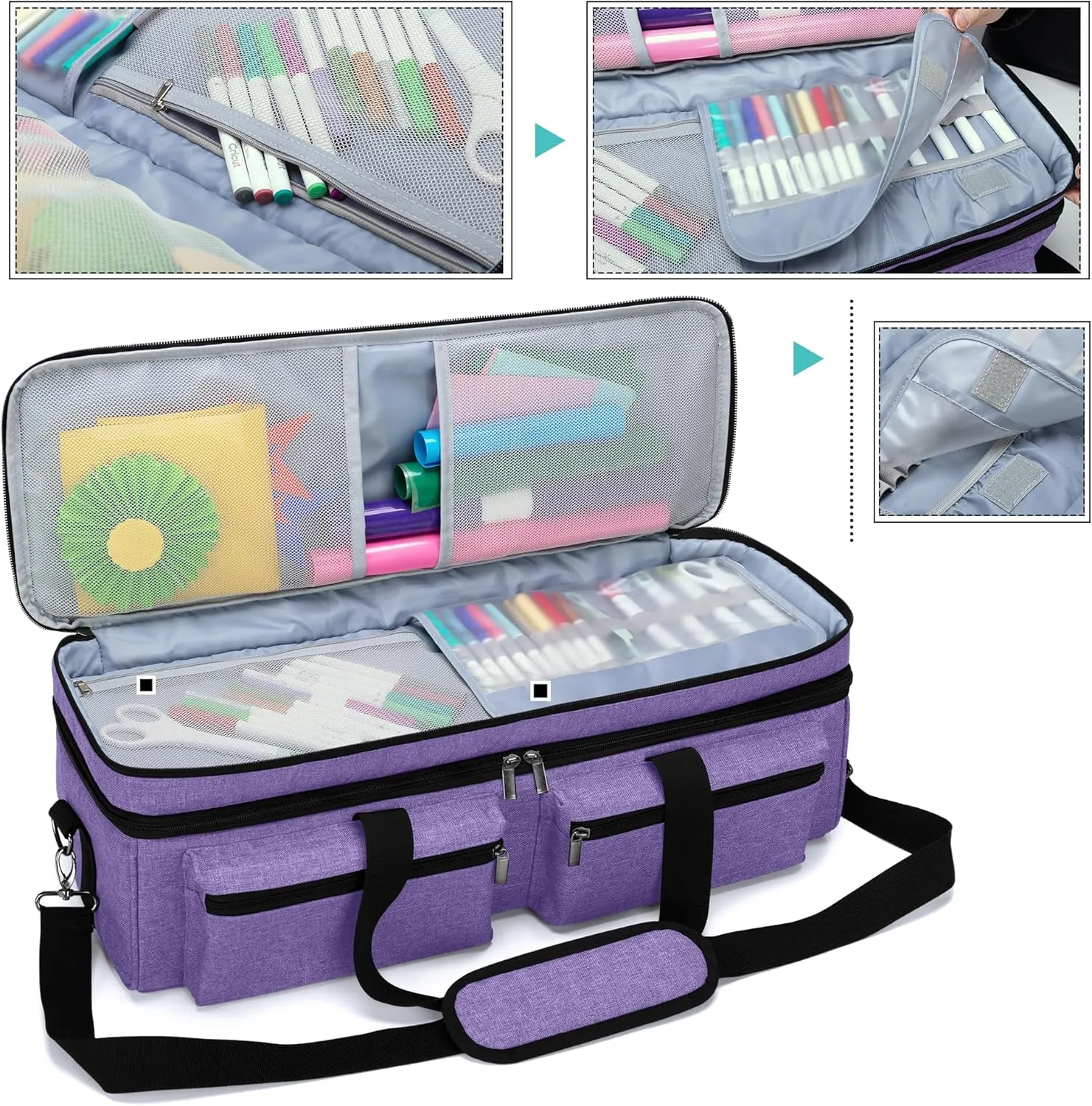 LUXJA Double-Layer Bag with Cutting Mat Pocket for Cricut Explore Air (Air2) and Maker, Carrying Bag Compatible with Cricut Die-Cut Machine and Supplies (Bag Only, Patent Design), Purple