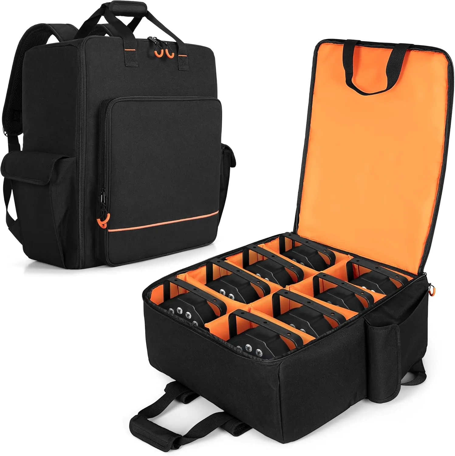 LUXJA Padded Par Light Bag (Backpack) Fits 8 Par Lights, Par Lights Case with Inner Divider and Accessory Pockets, Black