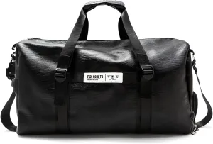 Luxury leather sports travel bag - elegant design, multifunctional and large capacity, ideal for fitness and business travel, Black