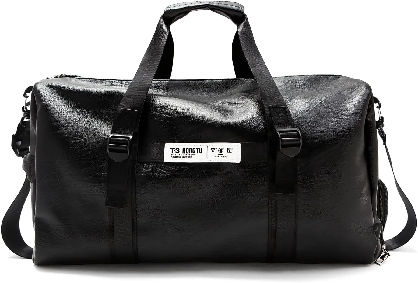 Luxury leather sports travel bag - elegant design, multifunctional and large capacity, ideal for fitness and business travel, Black