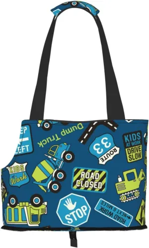 Machinery Road Construction Pet Portable Folding Shoulder Bag, Pet Travel Handbag,Portable Travel Pet Carrier,Sided Tote Carrier for Small Animals for Subway/Shopping/Hiking/Traveling