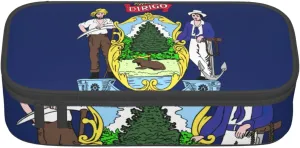 Maine State Flag Print Large - Capacity Cosmetic Makeup Organizer Bag: Designed for Eyebrow Pencils