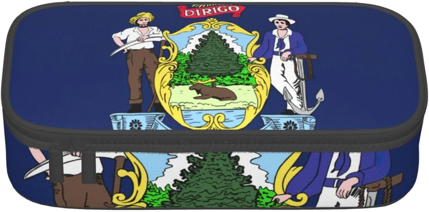 Maine State Flag Print Large - Capacity Cosmetic Makeup Organizer Bag: Designed for Eyebrow Pencils