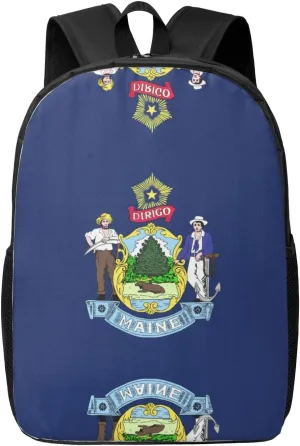 Maine State Flag Print Travel Laptop Backpack,Business Work Bag, Campus Rucksack Book Bag For Men Women