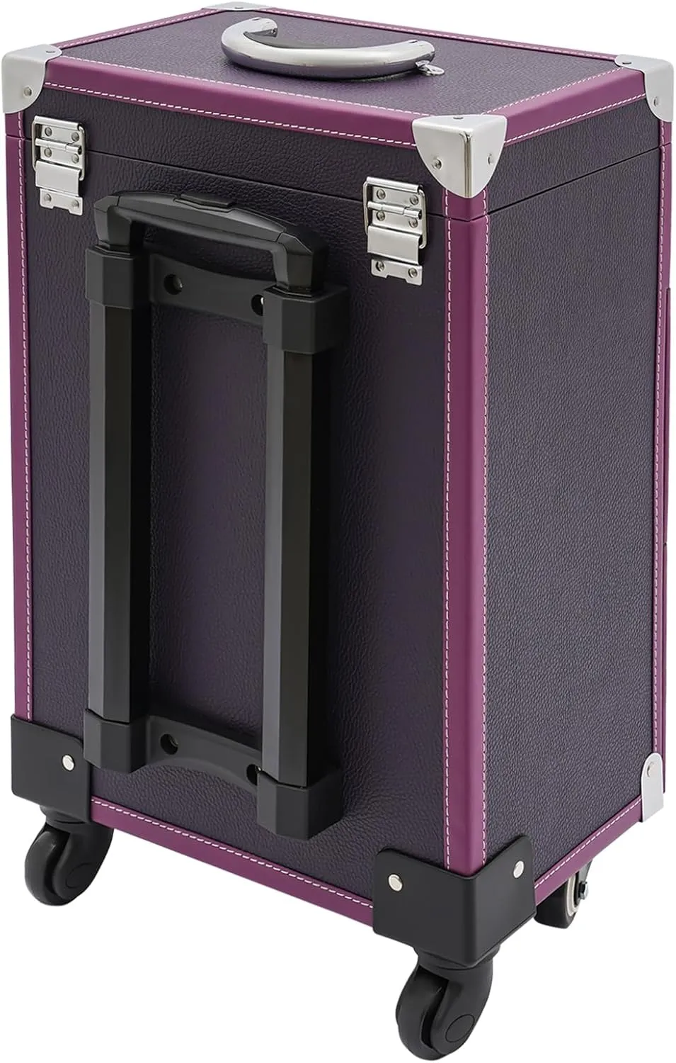 Makeup Rolling Train Case Aluminum Salon Trolley Nail bag Organizer Case Professional Manicure Tool kit Travel Cart Trunk with lock for Cosmetic Barber Studio Artists(Silver Clasp Purple)