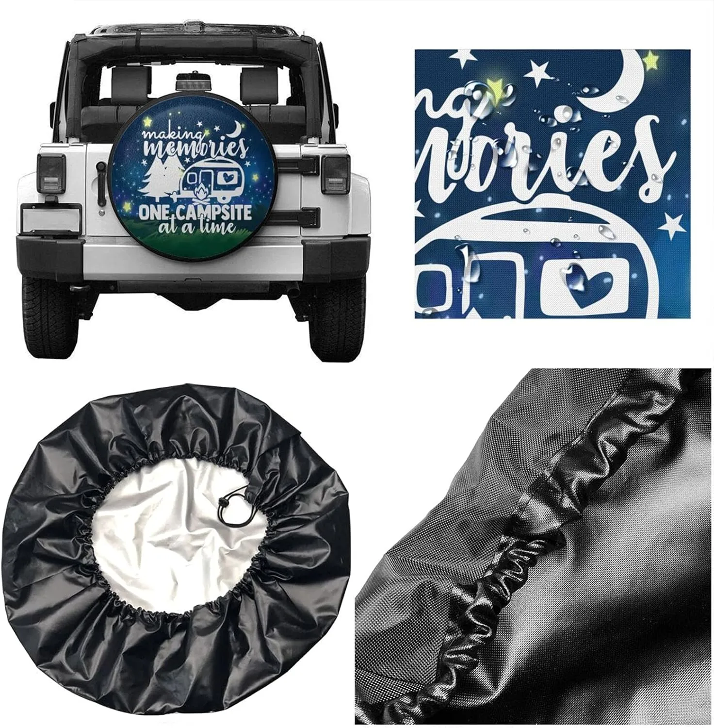 Making Memories One Campsite Starry Sky Camping Spare Tire Cover Weatherproof Wheel Protectors Universal Fit for Trailer Rv SUV Truck Camper Travel Trailer 14" 15" 16" 17"