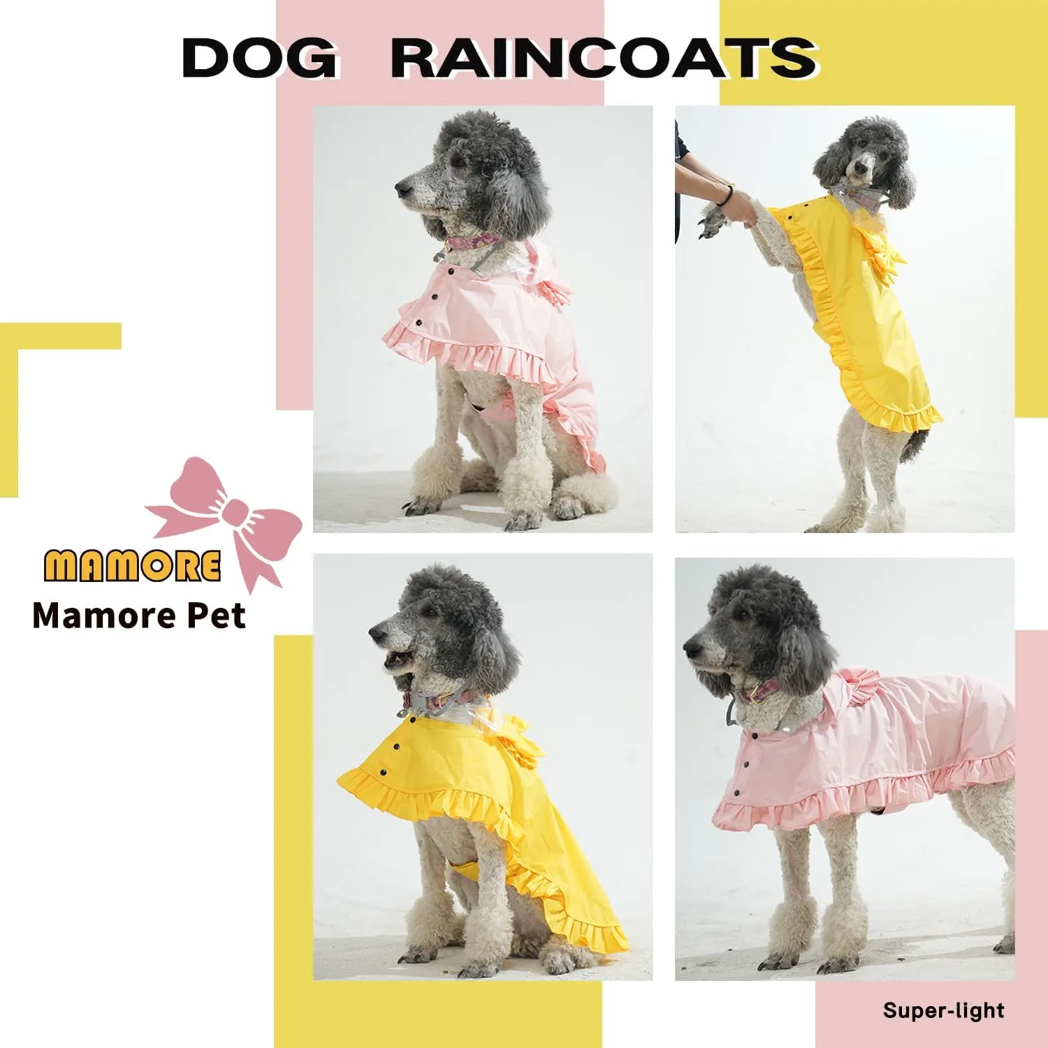 MAMORE Dog Raincoats, Waterproof Dog Rain Jacket with Clear Hood, Adjustable Reflective Lightweight Breathable Pet Rain Poncho for Small Medium Large Dogs (Pink, Small)