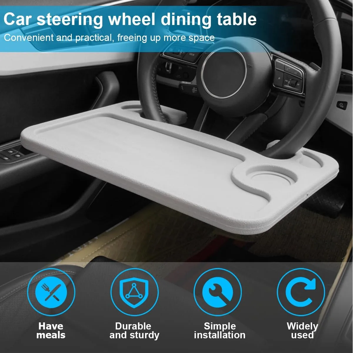 Mandark Car Steering Wheel Tray, 2 in 1 Auto Steering Wheel Desk for Eating Drinks Laptop, Multipurpose Vehicle Interior Travel Essential Table Accessories, Universal for RV, SUV, Truck (Black-1)