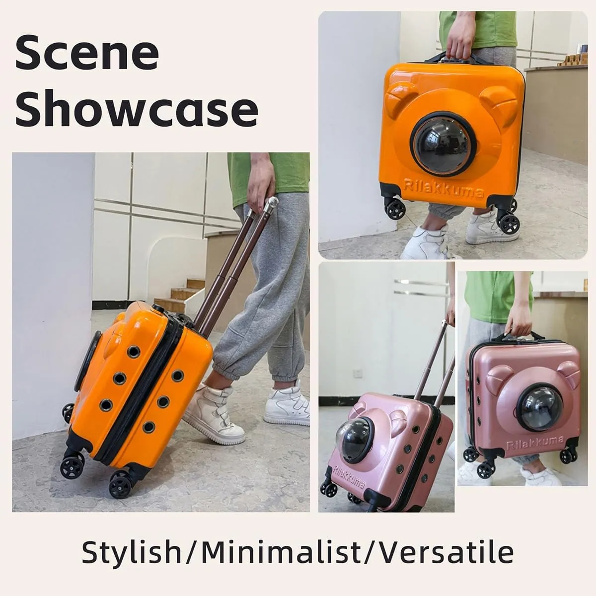 MANON ROSA Wheeled Pet Carrier for Small Dogs, Puppies, All-Breed Cats - Kitten Rolling Suitcase with Telescopic Handle Supports up to 88 Lbs - Travel Supplies for Long Trips (Sliver)