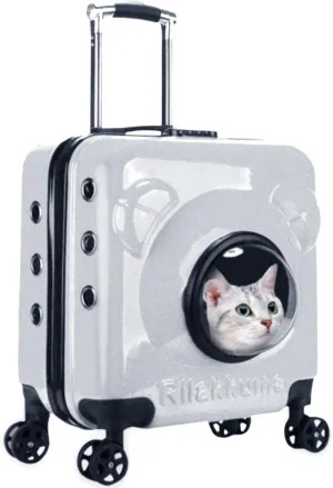 MANON ROSA Wheeled Pet Carrier for Small Dogs, Puppies, All-Breed Cats - Kitten Rolling Suitcase with Telescopic Handle Supports up to 88 Lbs - Travel Supplies for Long Trips (Sliver)