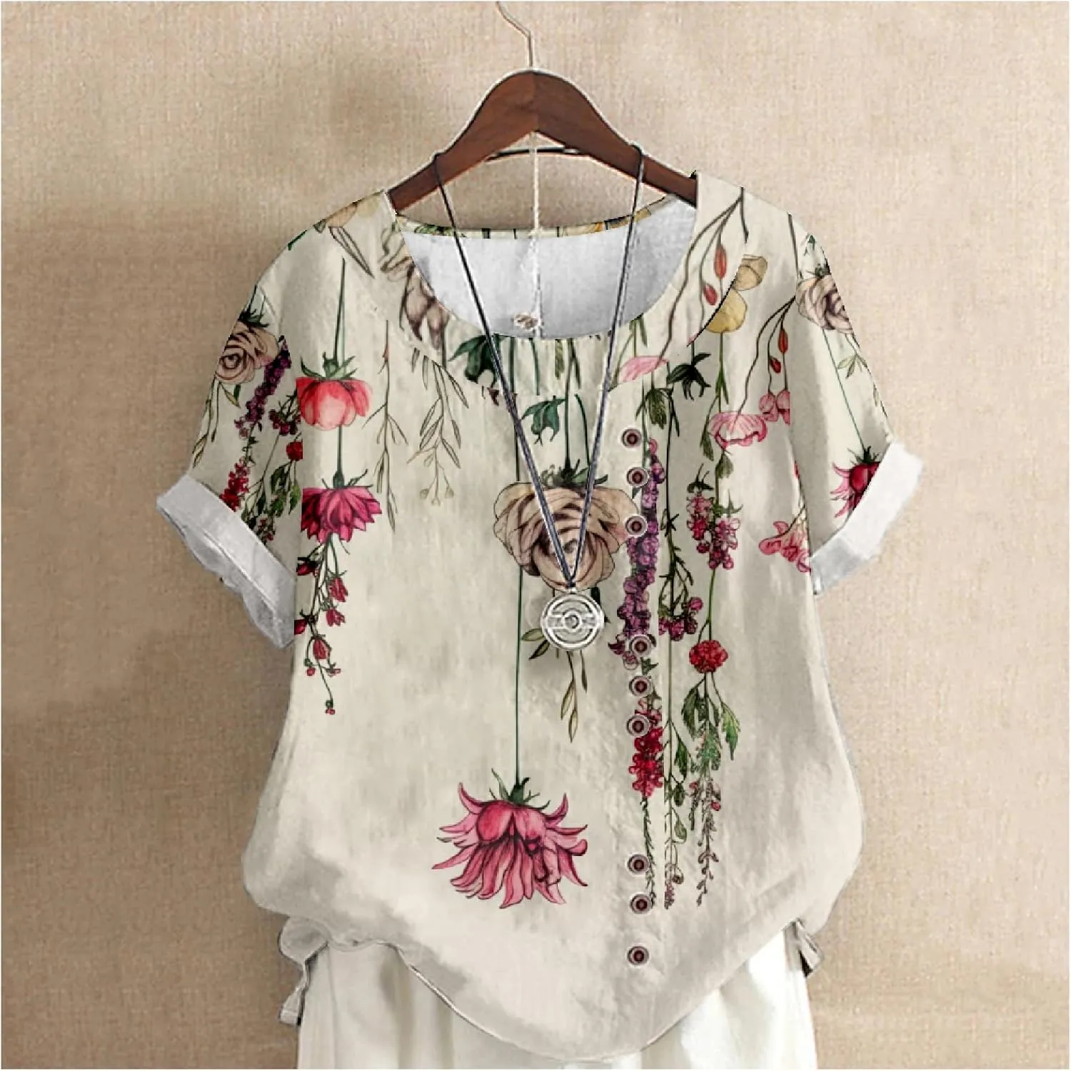 MARSVOVO Casual Short Sleeve T Shirt for Women Crewneck Oversized Tops Lightweight Soft