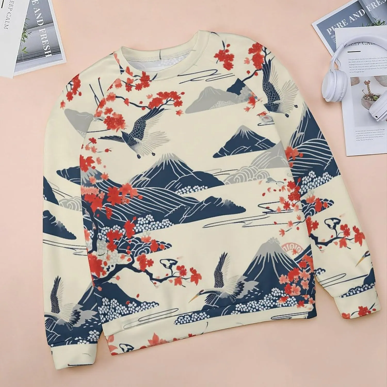 MARSVOVO Crewneck Sweatshirt for Women Long Sleeve Shirts Japanese Art Print Vintage Y2k Spring Fall Pullover Sweatshirt