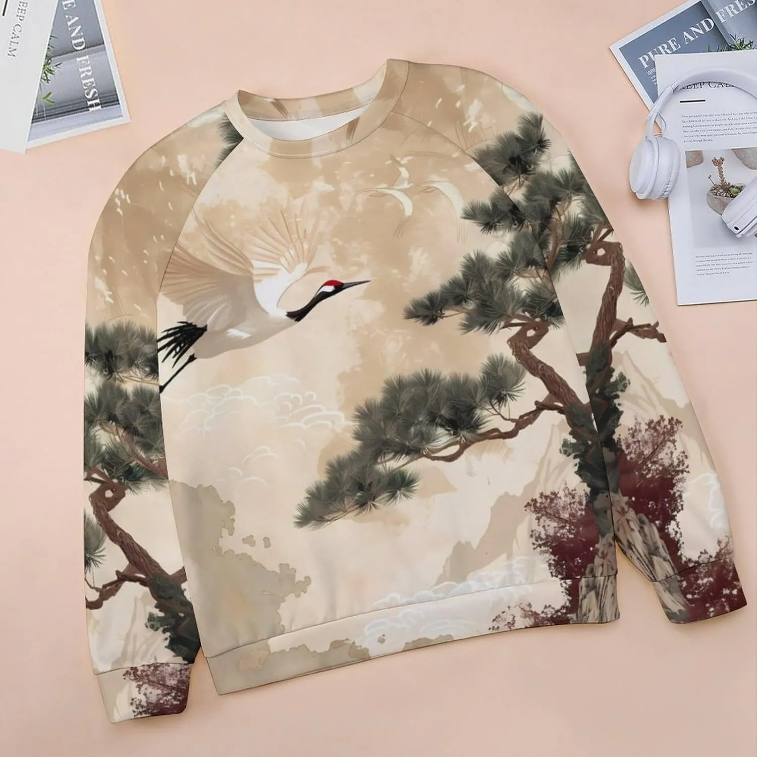 MARSVOVO Crewneck Sweatshirt for Women Long Sleeve Shirts Japanese Art Print Vintage Y2k Spring Fall Pullover Sweatshirt