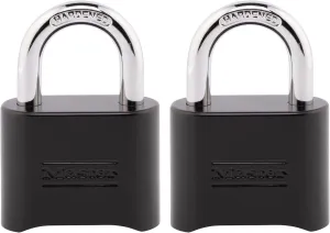 Master Lock Black Combination Padlock, Set Your Own Combo Lock, Weather Resistant Indoor and Outdoor Padlocks with Code for Gym Locker, Gate, Shed, 2 Pack, 178EC2