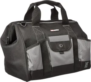 McGuire-Nicholas 16" Builder's Tool Bag With Interior Pocket Storage | Small Tools Jobsite Organization, Black/Gray