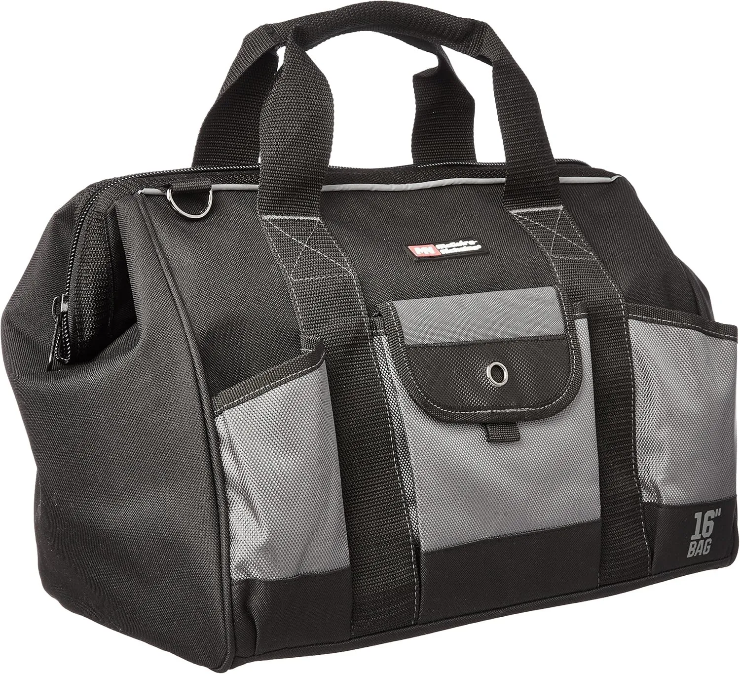McGuire-Nicholas 16" Builder's Tool Bag With Interior Pocket Storage | Small Tools Jobsite Organization, Black/Gray