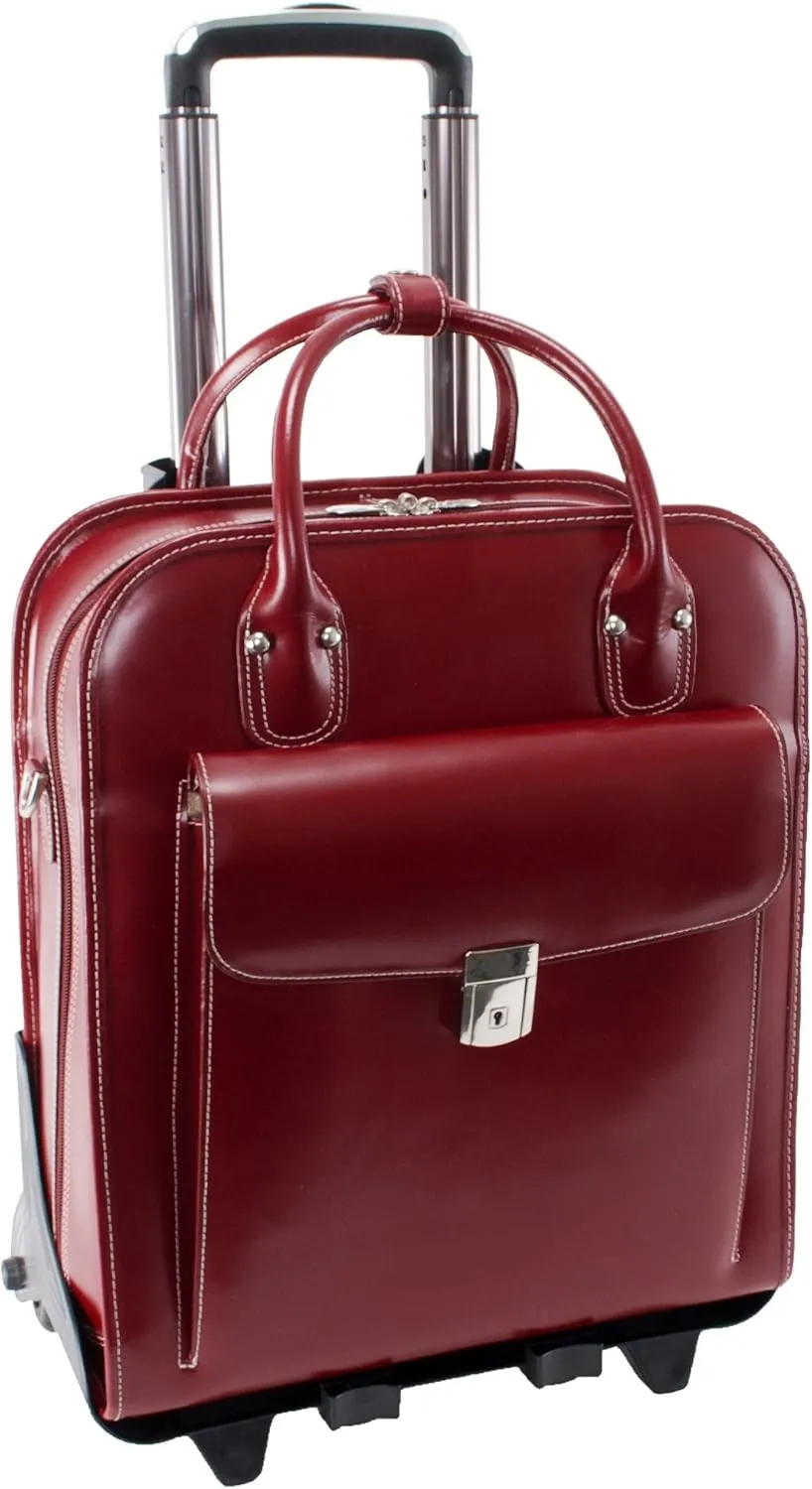 McKleinUSA W Series, LA Grange, Top Grain Cowhide Leather, 15" Leather Vertical Patented Detachable -Wheeled Ladies' Laptop Briefcase, Red (96496), 12 x 2.5 x 15 inches